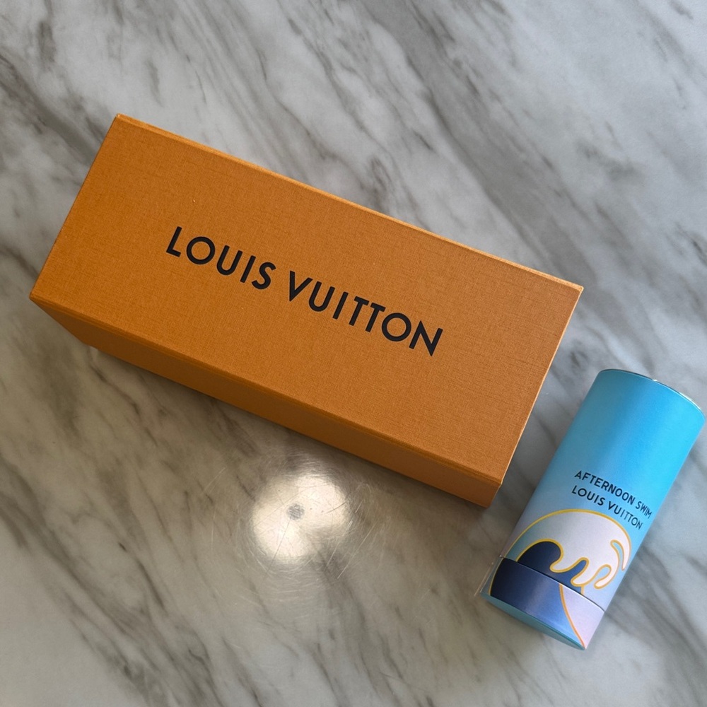 Empty Louis Vuitton Orange perfume Box with Blue Cylinder
